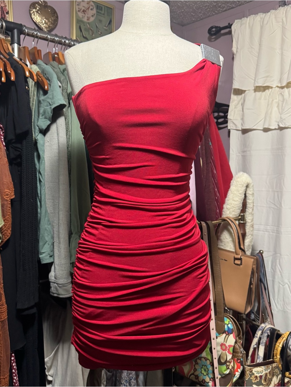 Sweet Storm Vibrant Red One-Shoulder Ruched Mini Dress